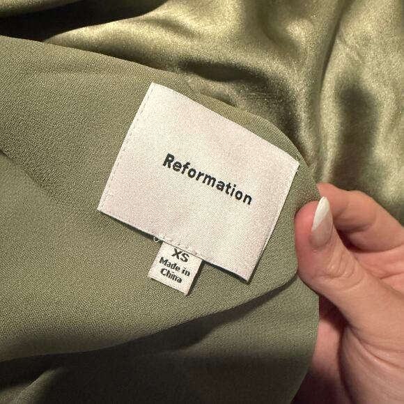 Reformation Yesenia Chain Halter Silk Formal Maxi Dress Artichoke Green - Picture 6 of 6